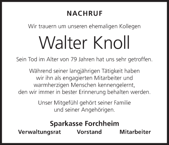 Anzeige von Walter Knoll von MGO Anzeige von Walter Knoll von MGO