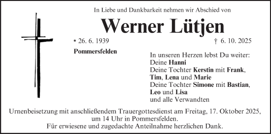 Anzeige von Werner Lütjen von MGO Anzeige von Werner Lütjen von MGO