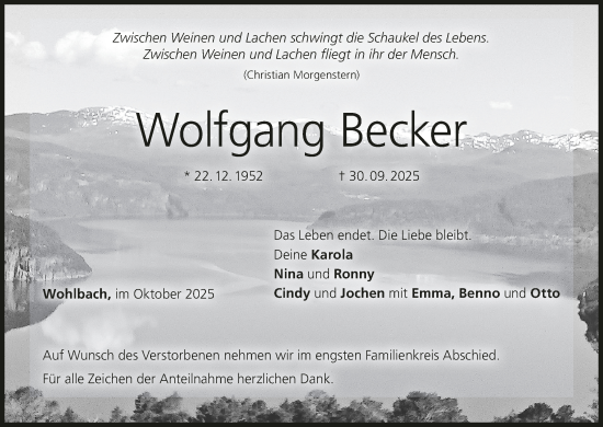Anzeige von Wolfgang Becker von MGO Anzeige von Wolfgang Becker von MGO