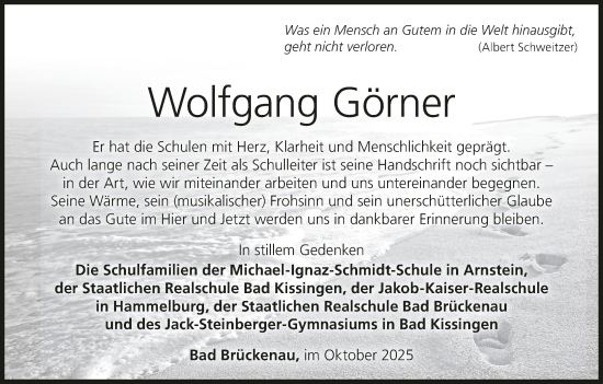 Anzeige von Wolfgang Görner von MGO Anzeige von Wolfgang Görner von MGO