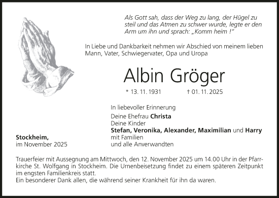 Anzeige von Albin Gröger von MGO
