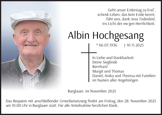 Anzeige von Albin Hochgesang von MGO