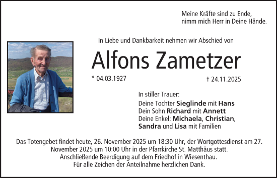 Anzeige von Alfons Zametzer von MGO