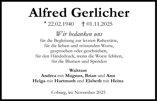 Anzeige von Alfred Gerlicher von MGO