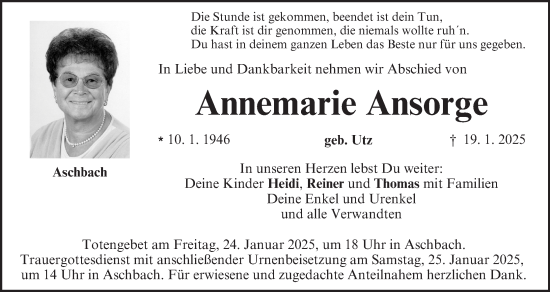 Anzeige von Annemarie Ansorge von MGO