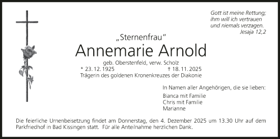 Anzeige von Annemarie Arnold von MGO