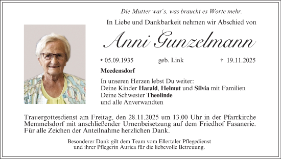 Anzeige von Anni Gunzelmann von MGO