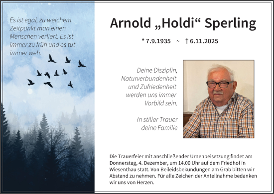 Anzeige von Arnold Sperling von MGO