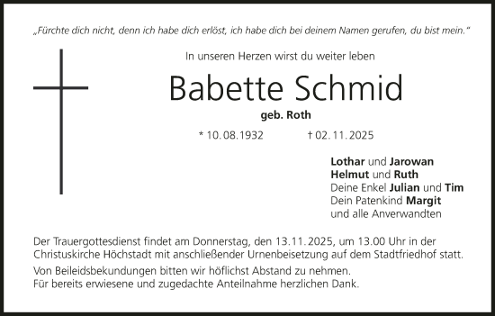Anzeige von Babette Schmid von MGO