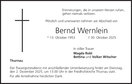 Anzeige von Bernd Wernlein von MGO