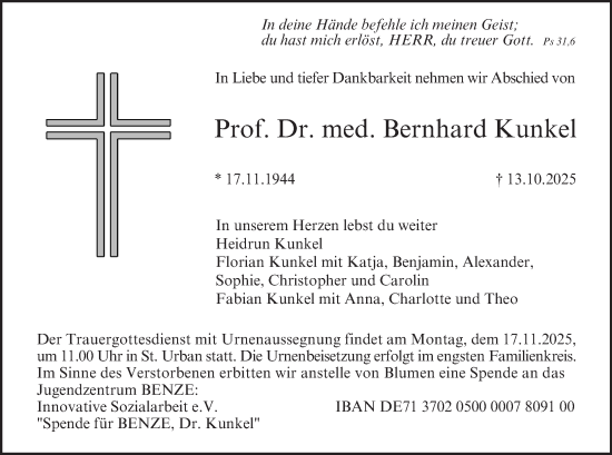 Anzeige von Bernhard Kunkel von MGO