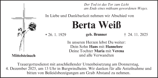 Anzeige von Berta Weiß von MGO