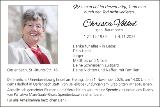 Anzeige von Christa Völkel von MGO