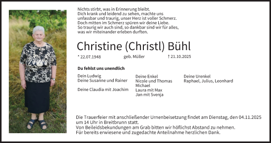 Anzeige von Christine Bühl von MGO