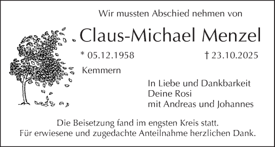 Anzeige von Claus-Michael Menzel von MGO