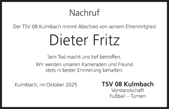 Anzeige von Dieter Fritz von MGO