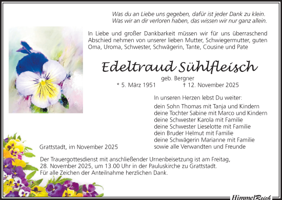 Anzeige von Edeltraud Sühlfleisch von MGO