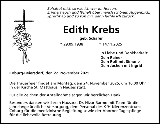 Anzeige von Edith Krebs von MGO