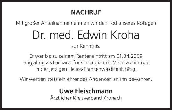 Anzeige von Edwin Kroha von MGO