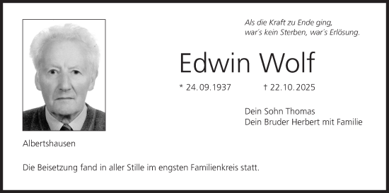 Anzeige von Edwin Wolf von MGO