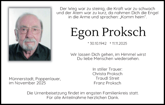 Anzeige von Egon Proksch von MGO