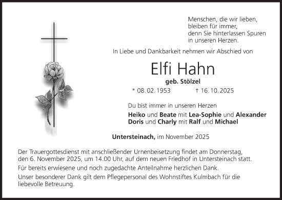 Anzeige von Elfi Hahn von MGO