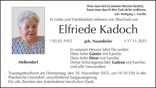 Anzeige von Elfriede Kadoch von MGO