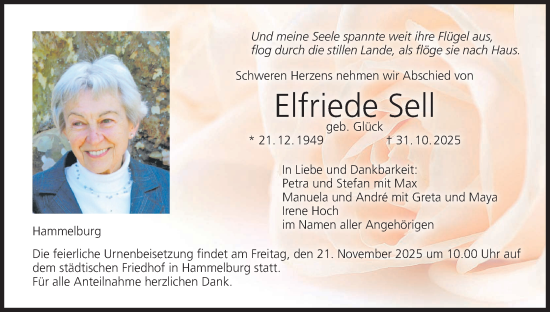 Anzeige von Elfriede Sell von MGO