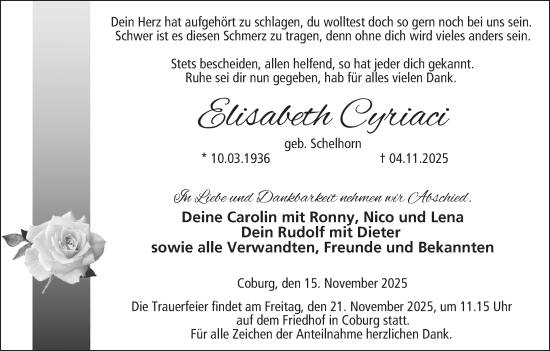 Anzeige von Elisabeth Cyriaci von MGO
