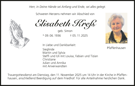 Anzeige von Elisabeth Kreß von MGO