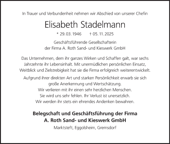 Anzeige von Elisabeth Stadelmann von MGO