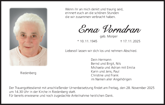 Anzeige von Erna Vorndran von MGO