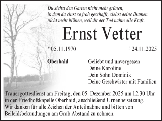 Anzeige von Ernst Vetter von MGO