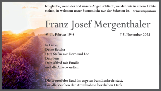 Anzeige von Franz Josef Mergenthaler von MGO