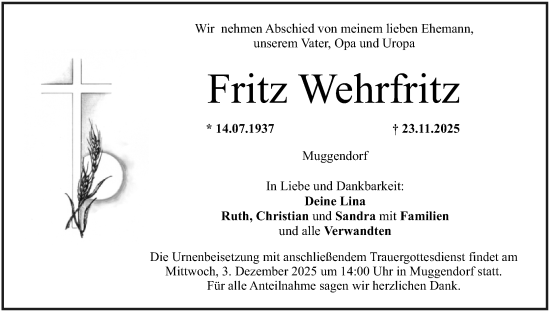 Anzeige von Fritz Wehrfritz von MGO