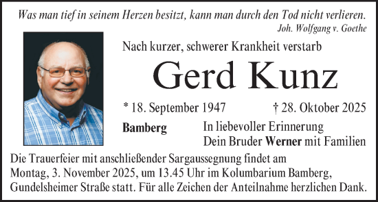Anzeige von Gerd Kunz von MGO