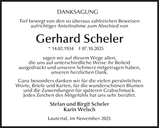Anzeige von Gerhard Scheler von MGO
