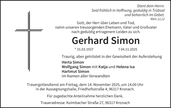 Anzeige von Gerhard Simon von MGO