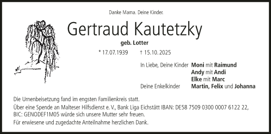 Anzeige von Gertraud Kautetzky von MGO