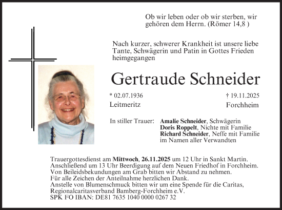Anzeige von Gertraude Schneider von MGO