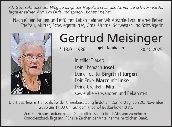 Anzeige von Gertrud Meisinger von MGO