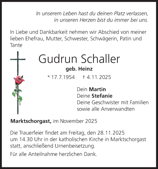 Anzeige von Gudrun Schaller von MGO