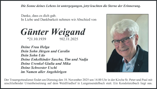 Anzeige von Günter Weigand von MGO