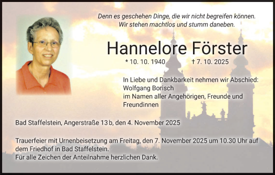 Anzeige von Hannelore Förster von MGO