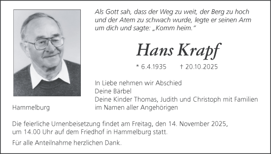 Anzeige von Hans Krapf von MGO