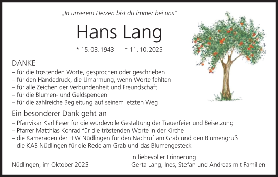 Anzeige von Hans Lang von MGO