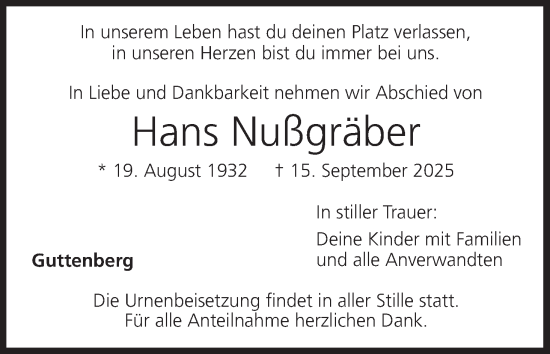 Anzeige von Hans Nußgräber von MGO