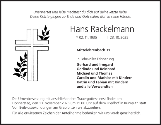 Anzeige von Hans Rackelmann von MGO