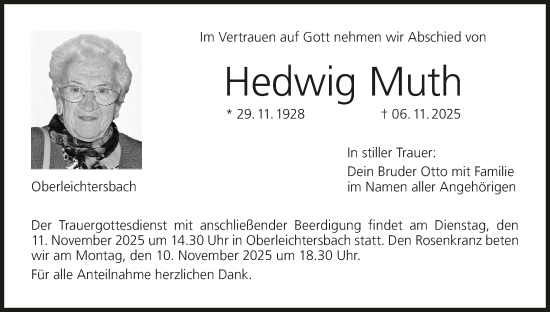 Anzeige von Hedwig Muth von MGO