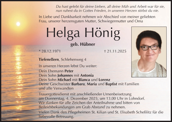 Anzeige von Helga Hönig von MGO